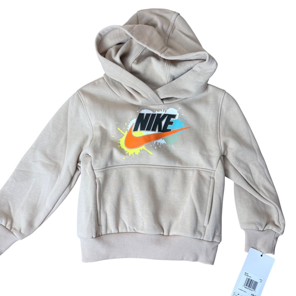 Nike Boys Hemp Beige Paint Splatter Graphic Hoodie 76M382-X0L 2T
